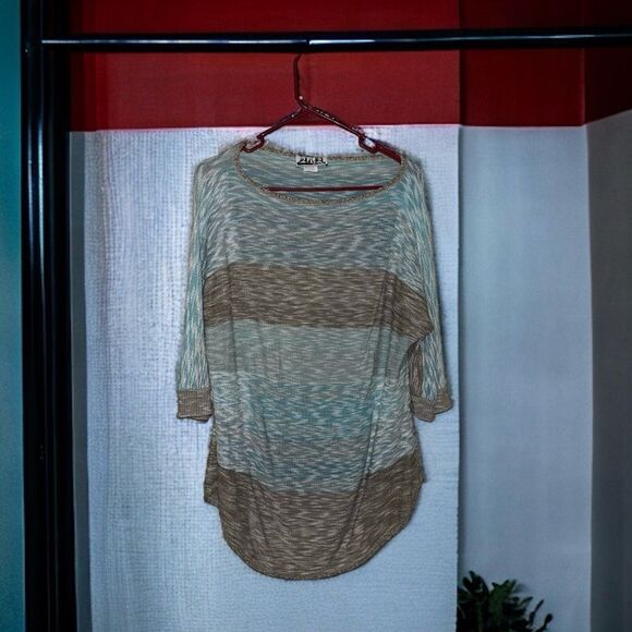 Vintage Y2K 212 New York TWO ONE TWO Blue/Tan Striped Lightweight Sweater XL - Picture 2 of 16